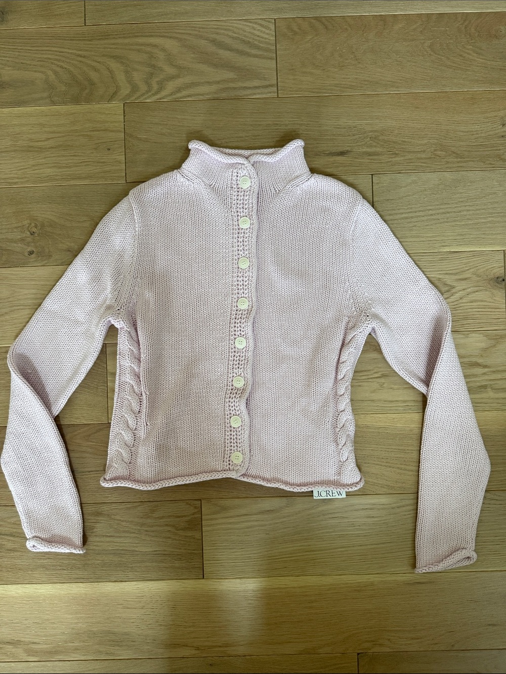 J. Crew Light Pink Button-Front Cable Side Knit Cardigan